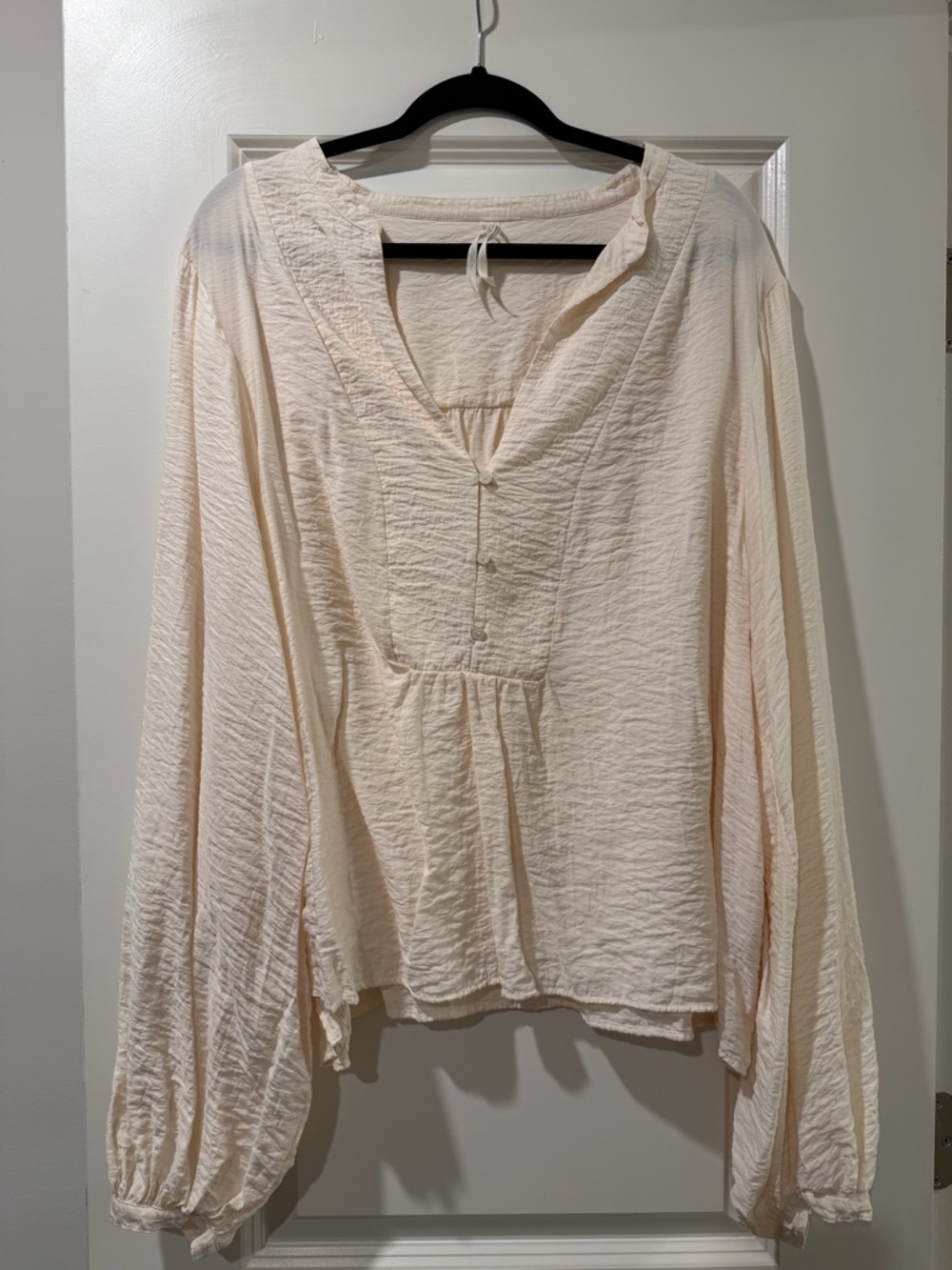 Anthropologie Cream Textured V-Neck Peasant Blouse